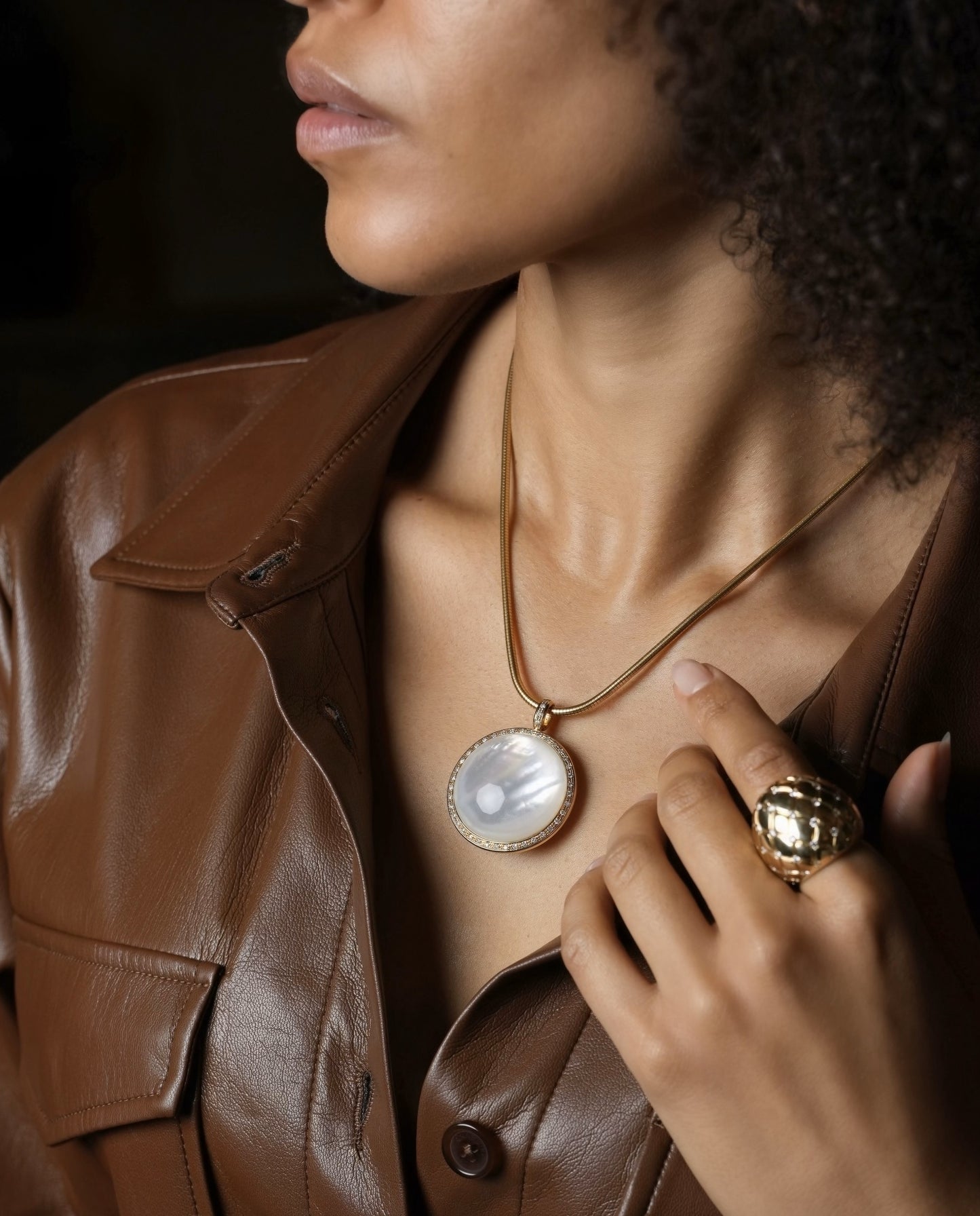 Pearl and Ivory Bakelite Cabochon Pendant