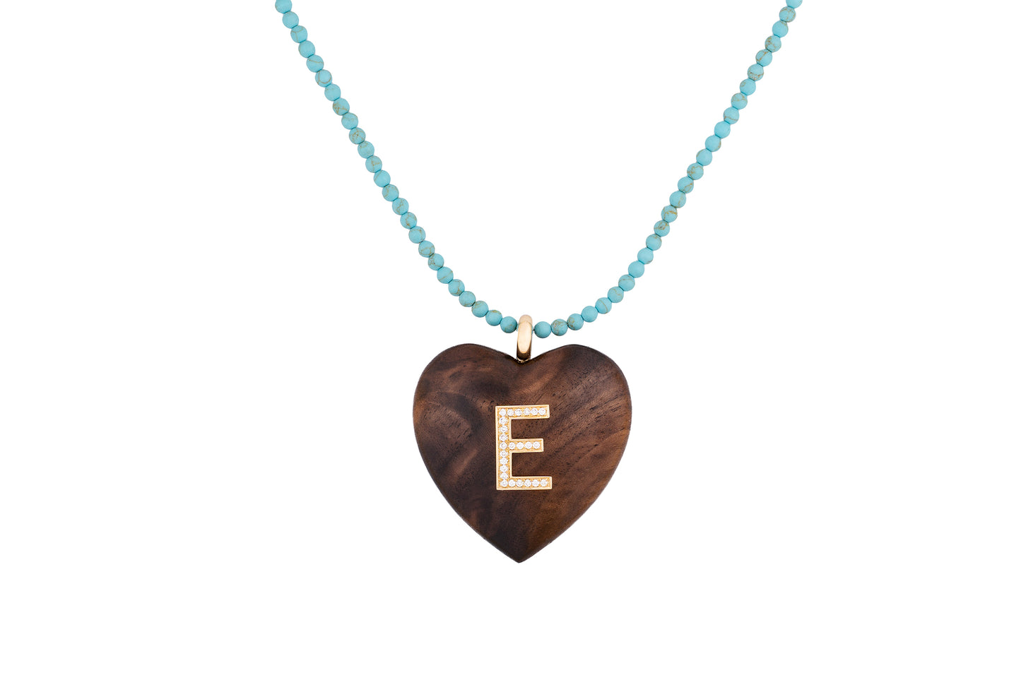 Rosewood Heart Pendant with Diamond and 18k gold Letter