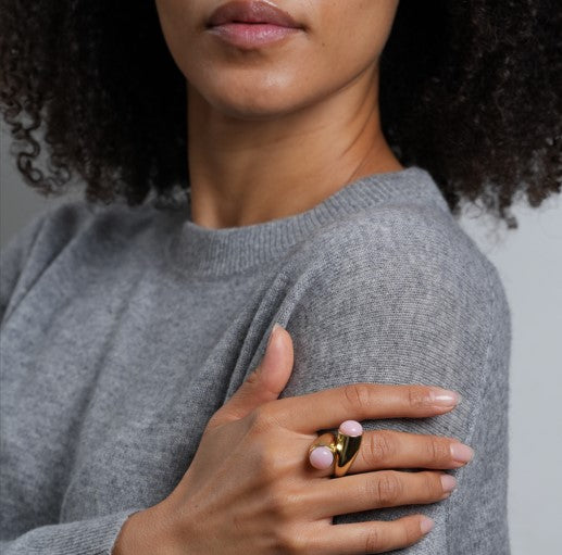 Pink Cabochon Bypass Ring, One-of-a-kind