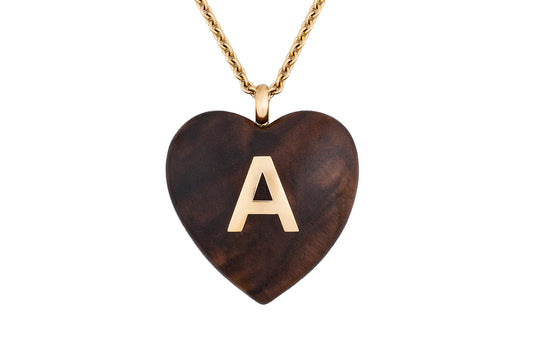 Rosewood Heart Pendant with 18k gold Letter