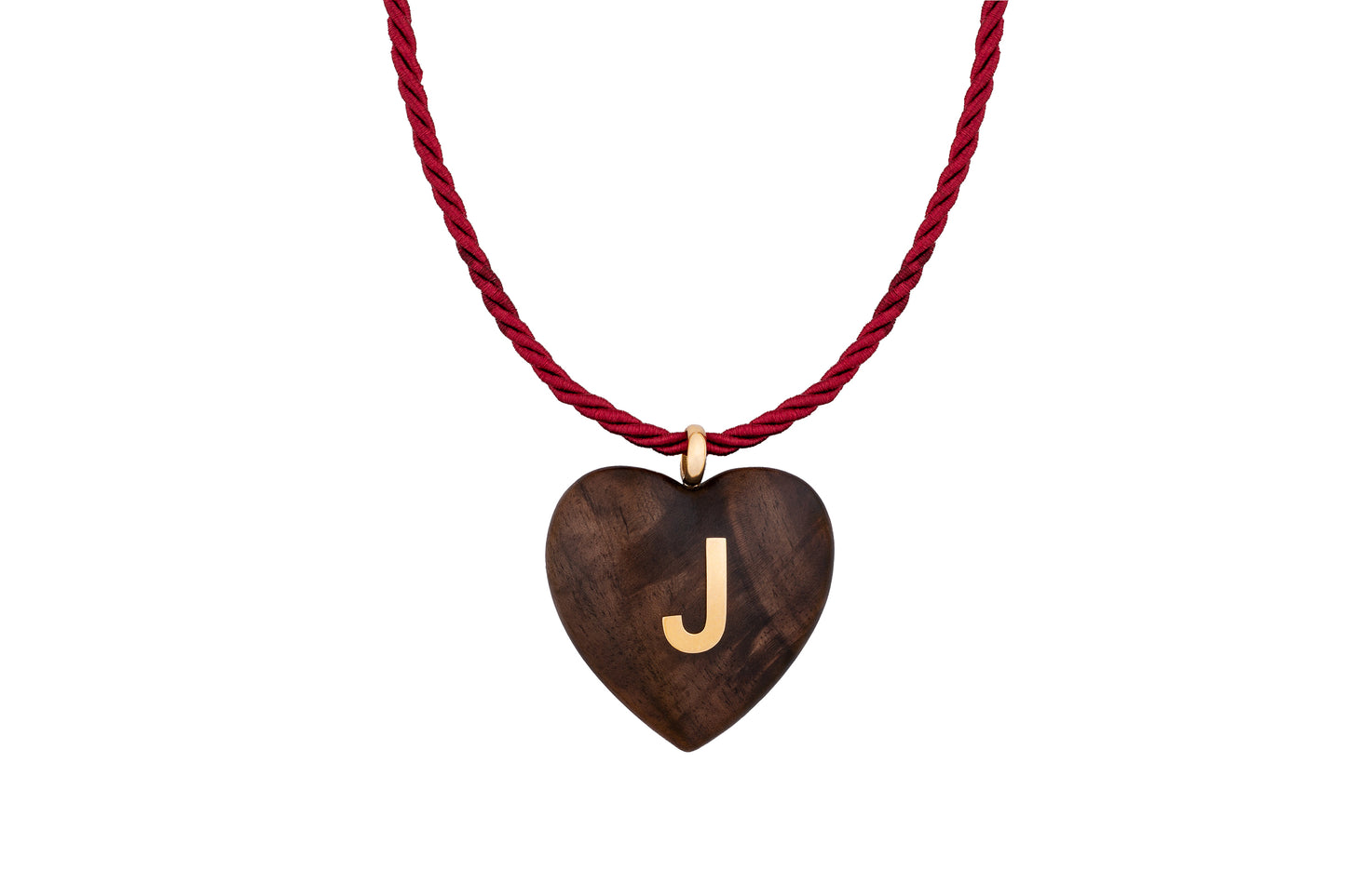 Rosewood Heart Pendant with 18k gold Letter