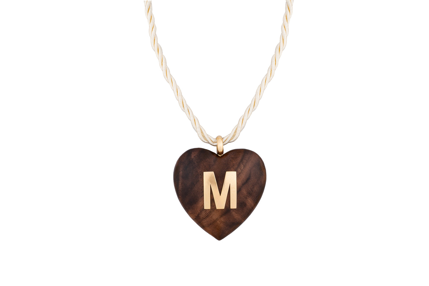 Rosewood Heart Pendant with 18k gold Letter