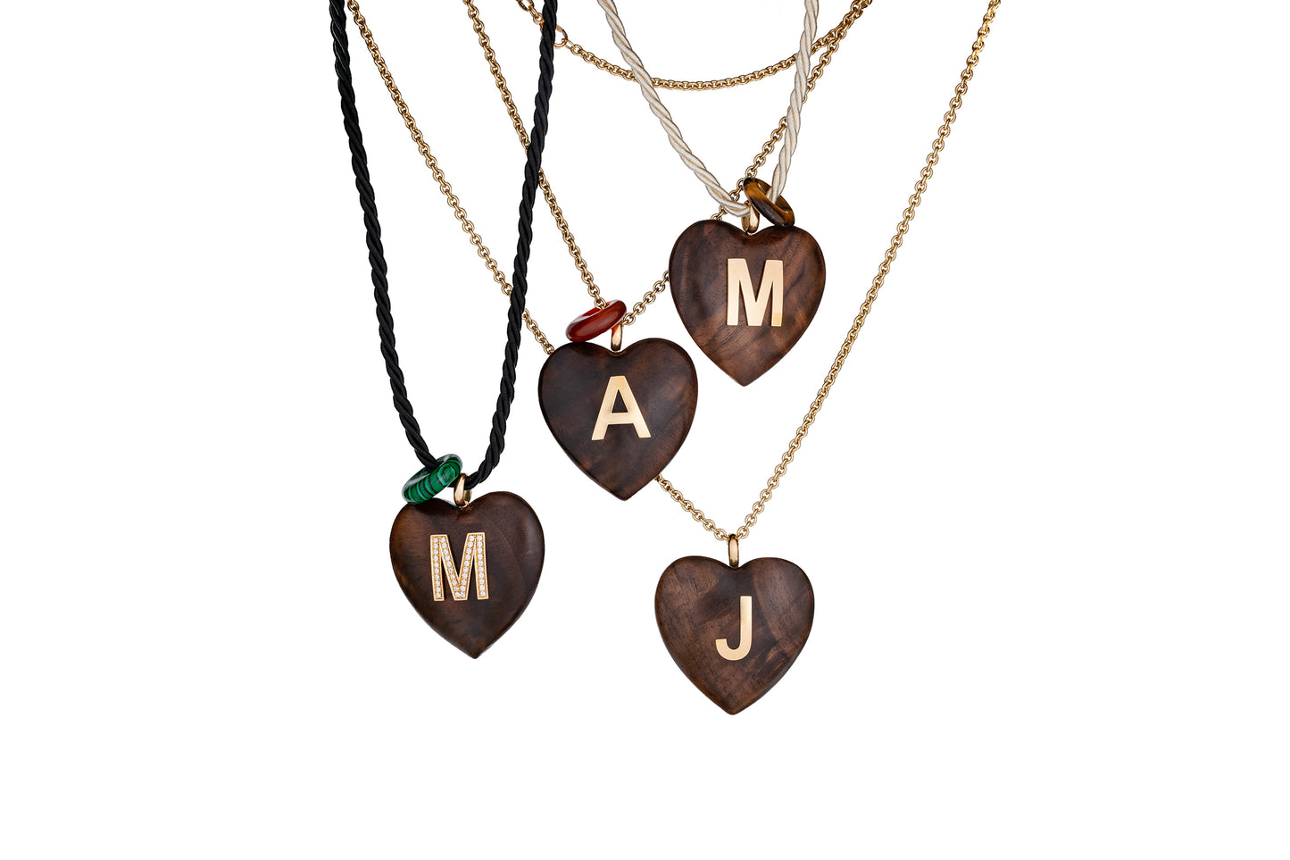 Rosewood Heart Pendant with 18k gold Letter